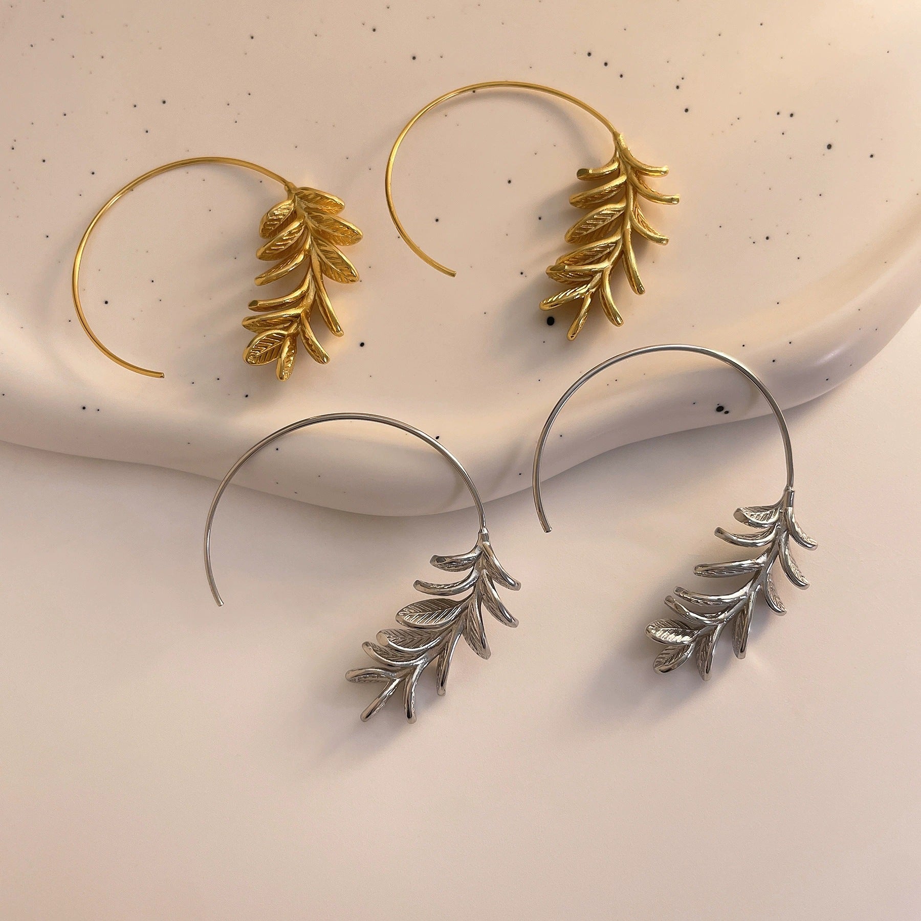 Electroplated Copper Flowers Stud Earrings For Women In Gold