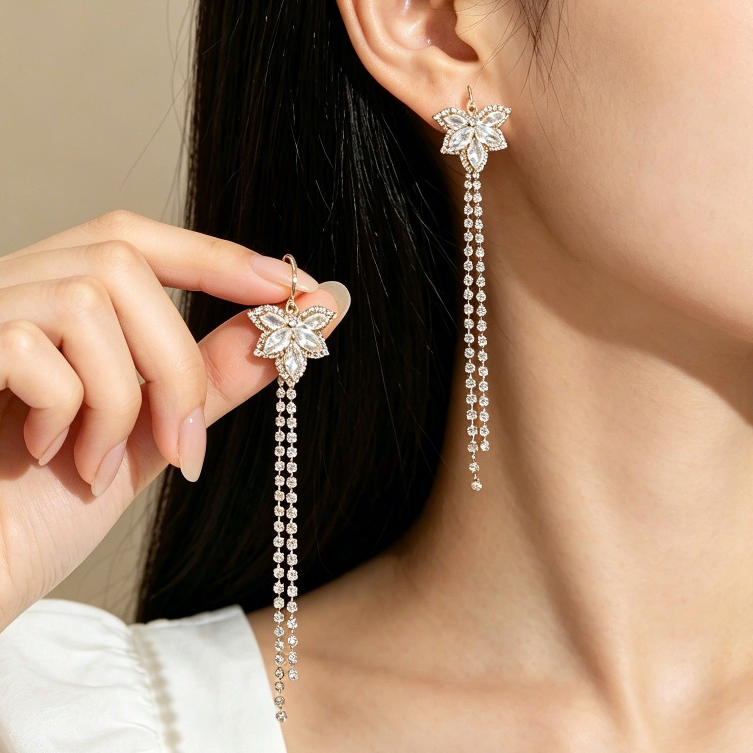 Butterfly Tassel Ear Hook Earrings For Women In Real Gold Plated Copper With Zircon Inlay
