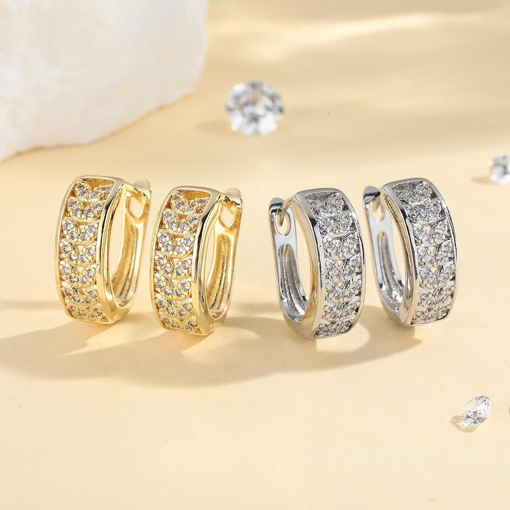 Gold Leaves Earrings For Women Featuring Copper Ear Pins And Zircon Inlay Material
