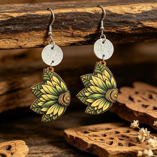Bohemian Leaves Earrings For Women With Iron Ear Pins, Crafted From Wood