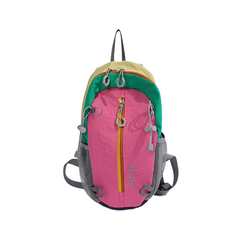 Color Block Nylon Hiking Backpack With Sewing Thread Detail, Breathable Design, 12 Inch Size For Summer