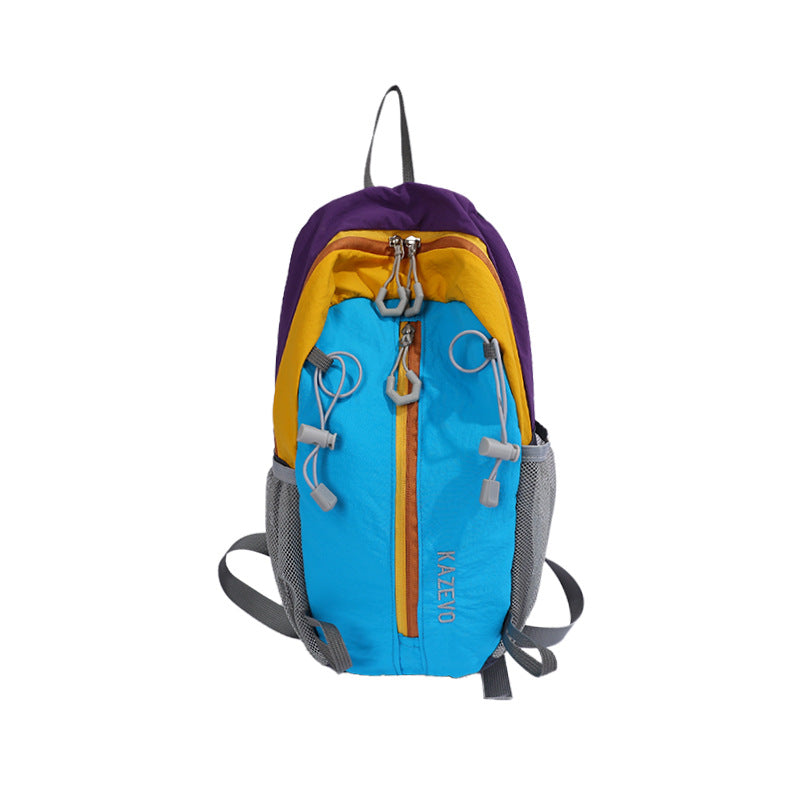 Color Block Nylon Hiking Backpack With Sewing Thread Detail, Breathable Design, 12 Inch Size For Summer