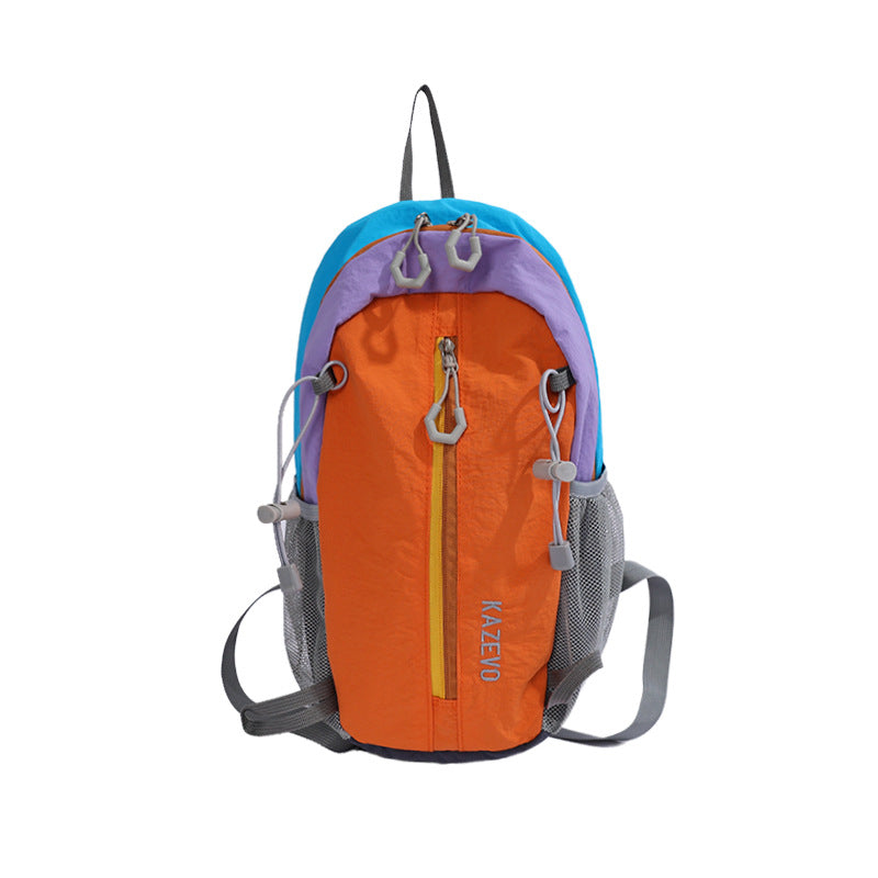 Color Block Nylon Hiking Backpack With Sewing Thread Detail, Breathable Design, 12 Inch Size For Summer