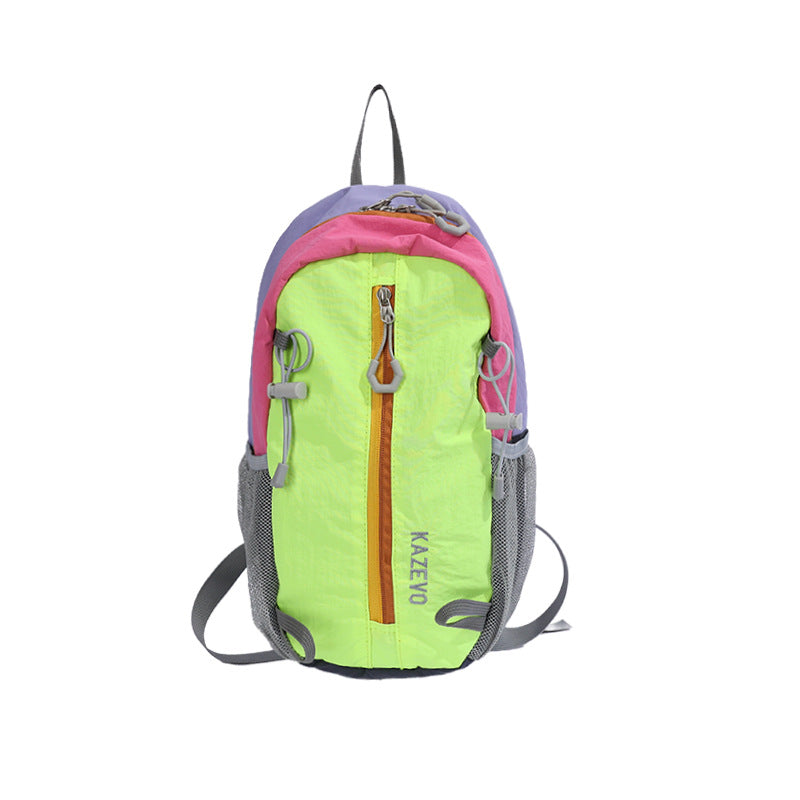 Color Block Nylon Hiking Backpack With Sewing Thread Detail, Breathable Design, 12 Inch Size For Summer