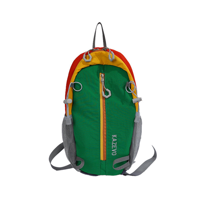 Color Block Nylon Hiking Backpack With Sewing Thread Detail, Breathable Design, 12 Inch Size For Summer