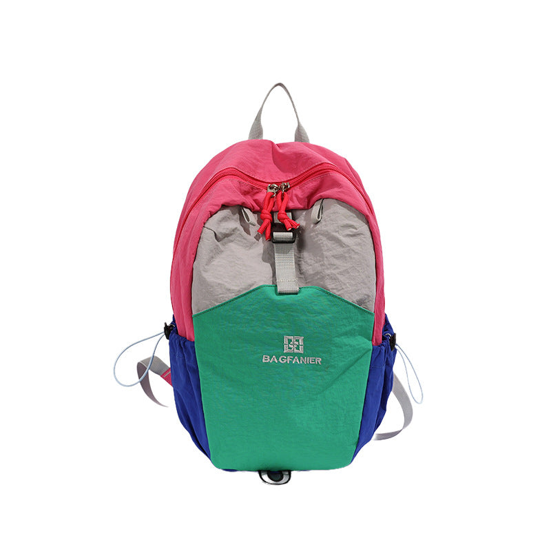 Color Block Nylon Hiking Backpack, Lightweight And Durable, Suitable For Summer, Fits 14 Inch Devices