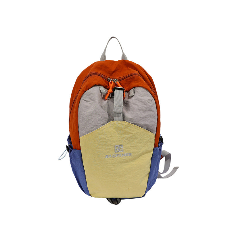 Color Block Nylon Hiking Backpack, Lightweight And Durable, Suitable For Summer, Fits 14 Inch Devices