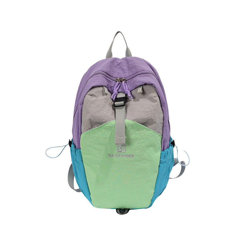 Color Block Nylon Hiking Backpack, Lightweight And Durable, Suitable For Summer, Fits 14 Inch Devices