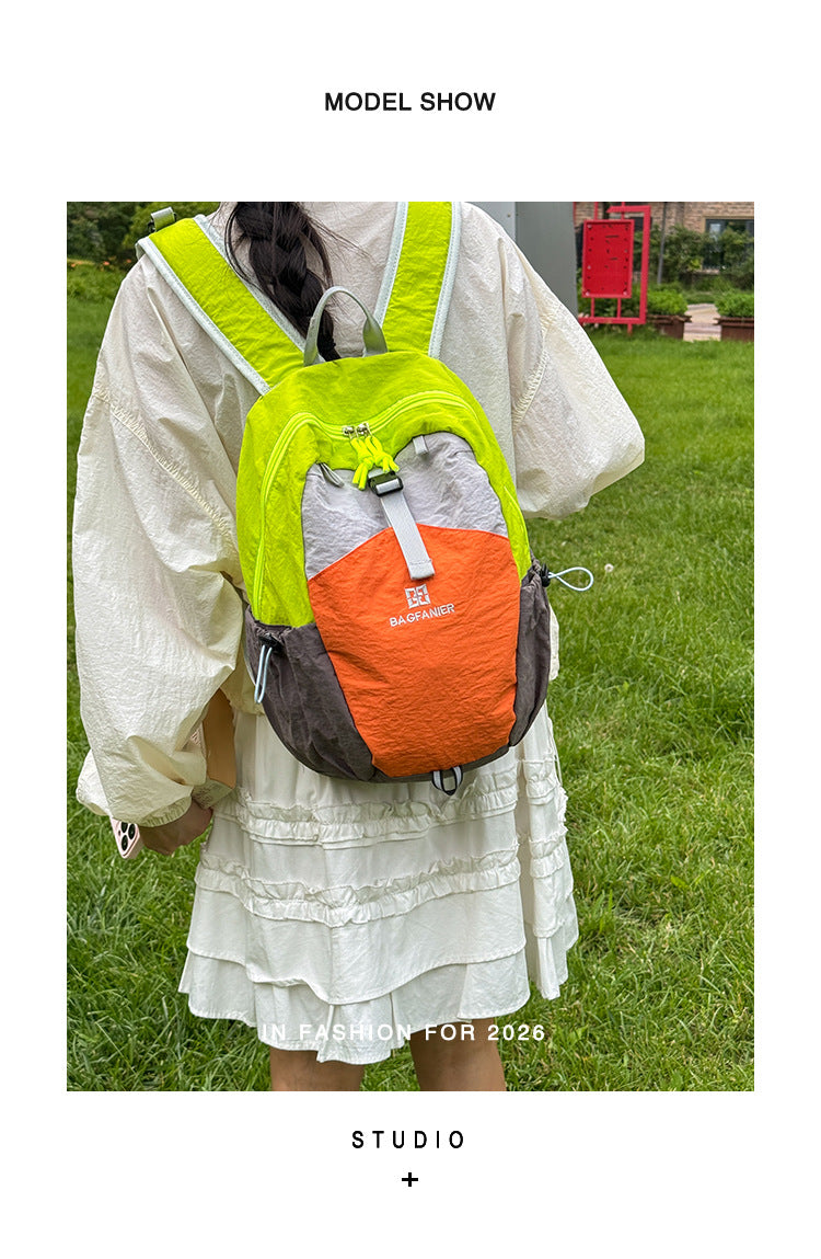Color Block Nylon Hiking Backpack, Lightweight And Durable, Suitable For Summer, Fits 14 Inch Devices