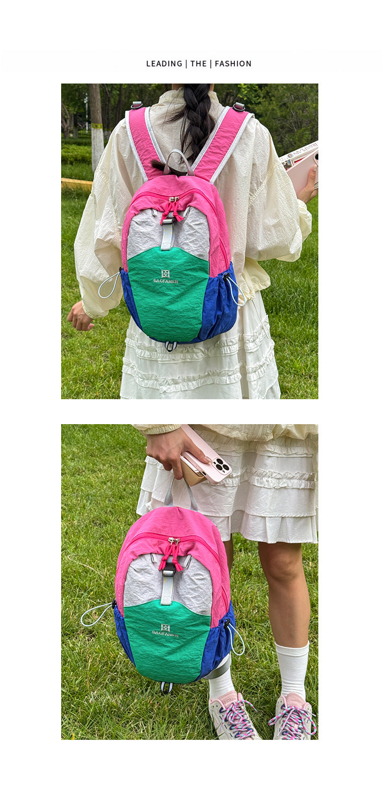 Color Block Nylon Hiking Backpack, Lightweight And Durable, Suitable For Summer, Fits 14 Inch Devices