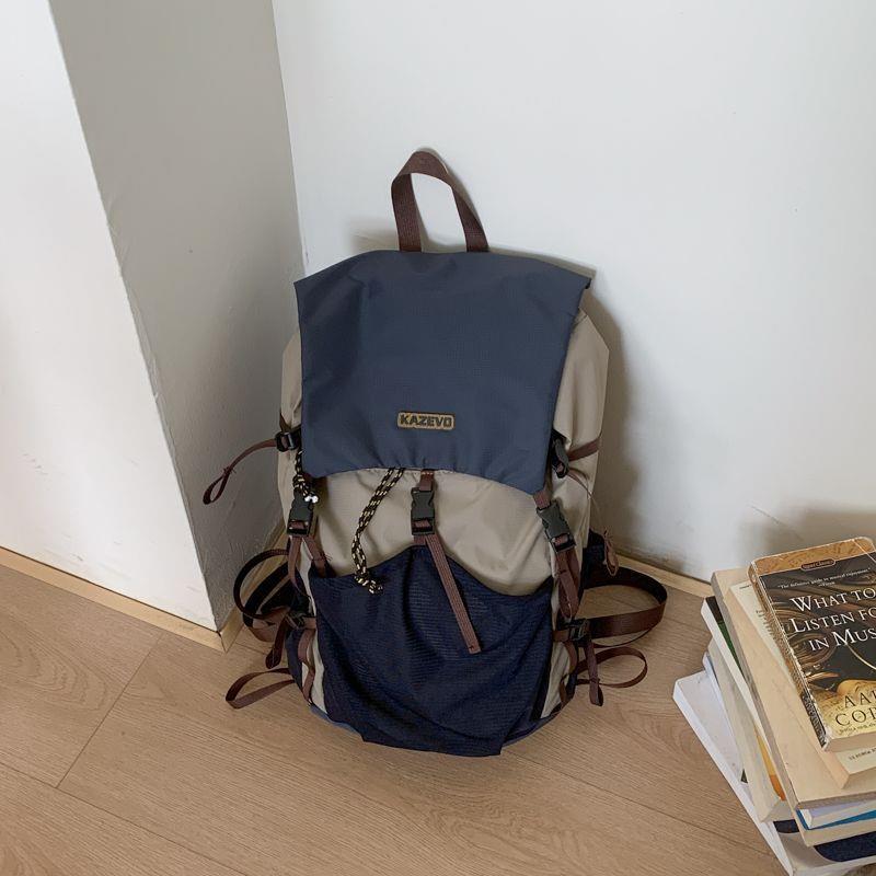 Color Block Hiking Backpack With Sewing Thread Detail, Lightweight 14 Inch Casual Summer Bag