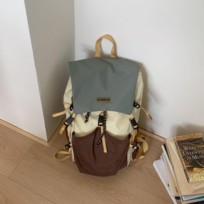 Color Block Hiking Backpack With Sewing Thread Detail, Lightweight 14 Inch Casual Summer Bag