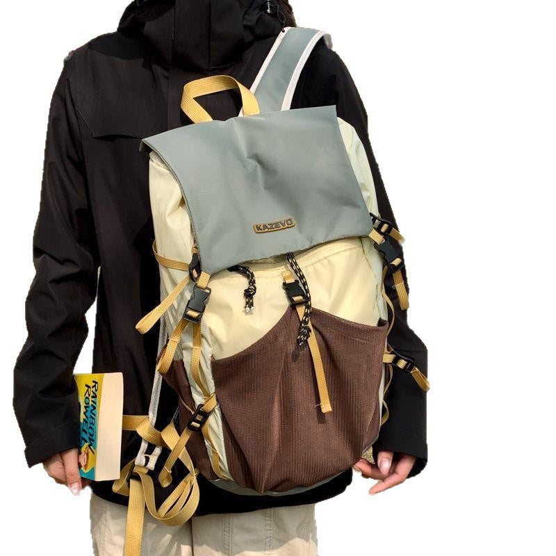 Color Block Hiking Backpack With Sewing Thread Detail, Lightweight 14 Inch Casual Summer Bag