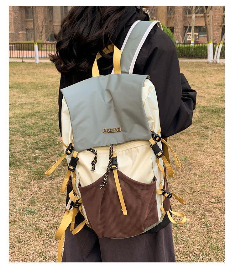 Color Block Hiking Backpack With Sewing Thread Detail, Lightweight 14 Inch Casual Summer Bag