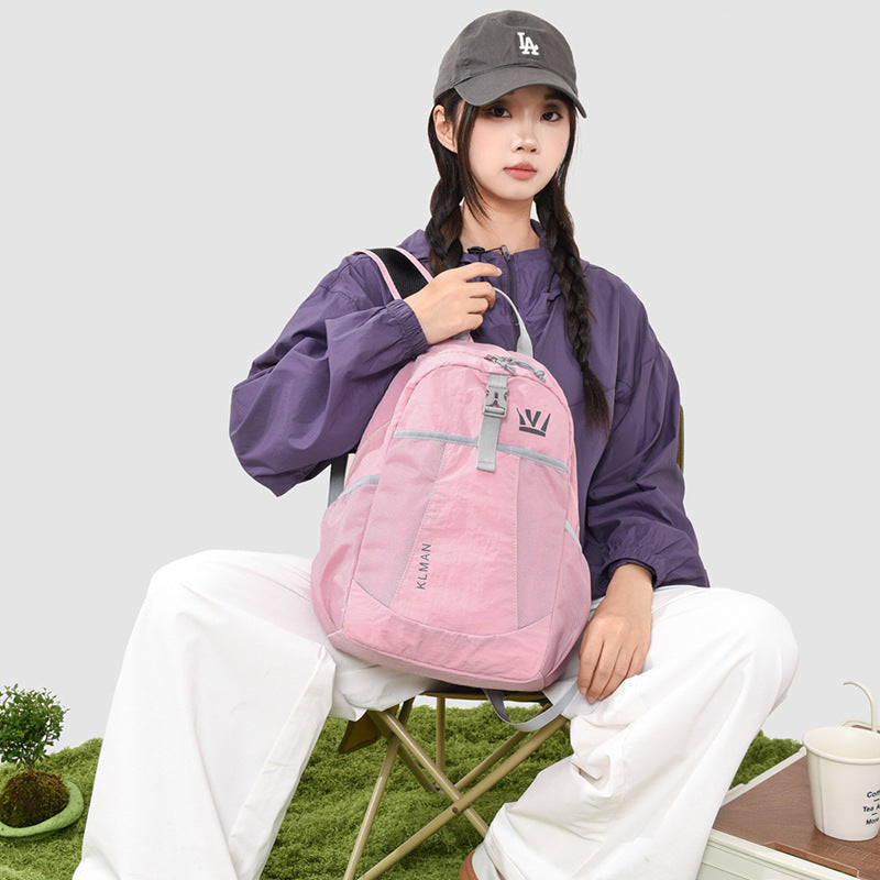 Color Block Women's Backpack In Oxford Cloth With Sewing Thread Detail, 14 Inch Outdoor Casual Bag For Summer