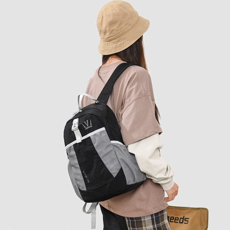 Color Block Women's Backpack In Oxford Cloth With Sewing Thread Detail, 14 Inch Outdoor Casual Bag For Summer