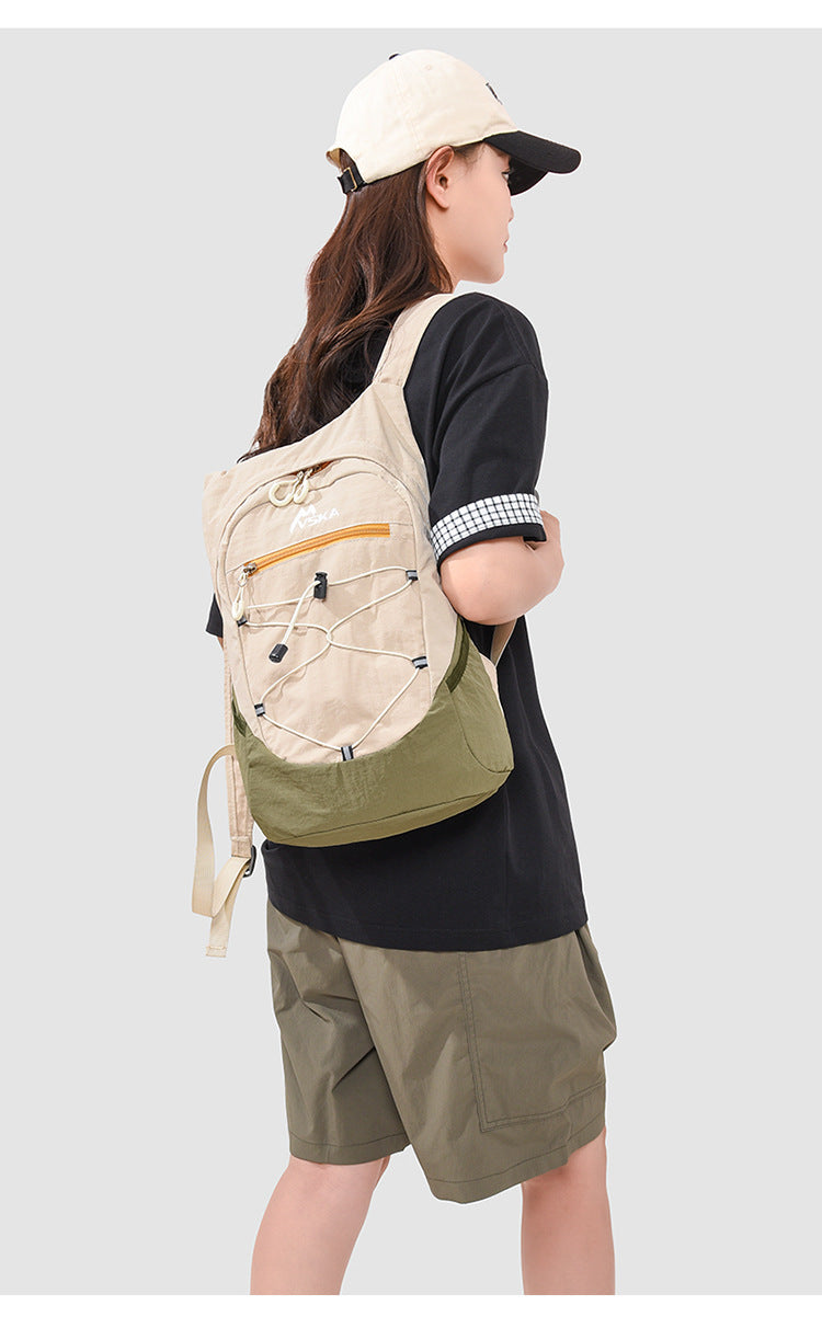 Color Block Hiking Backpack In Breathable Nylon Material, Unisex Design, Suitable For Spring Hiking And Trekking