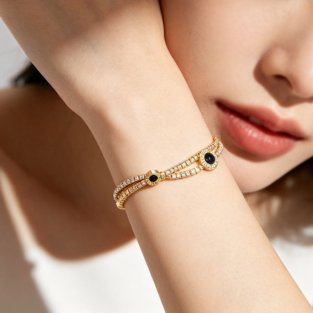 Sweet Oval Beaded Drawstring Bracelet For Unisex, Electroplated Copper With Zircon Inlay