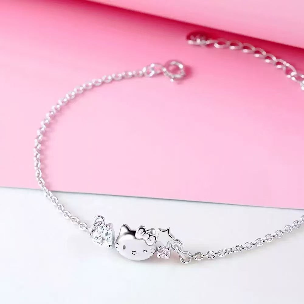 Hellokitty Cute Bracelet For Women In Electroplated Copper With Zircon Inlay