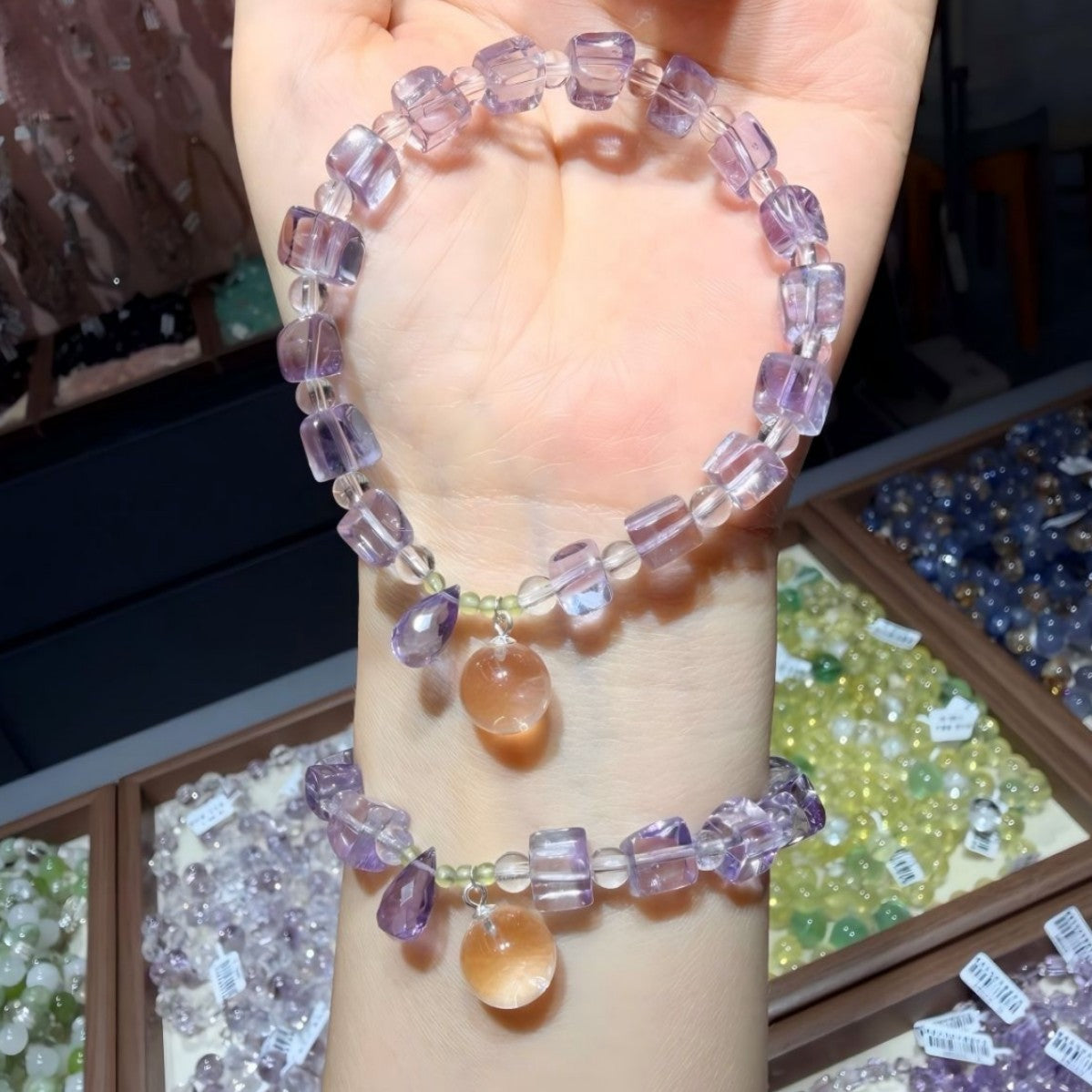 Candy Beading Crystal Bracelet In Purple Featuring February Birthstone Amethyst For Unisex