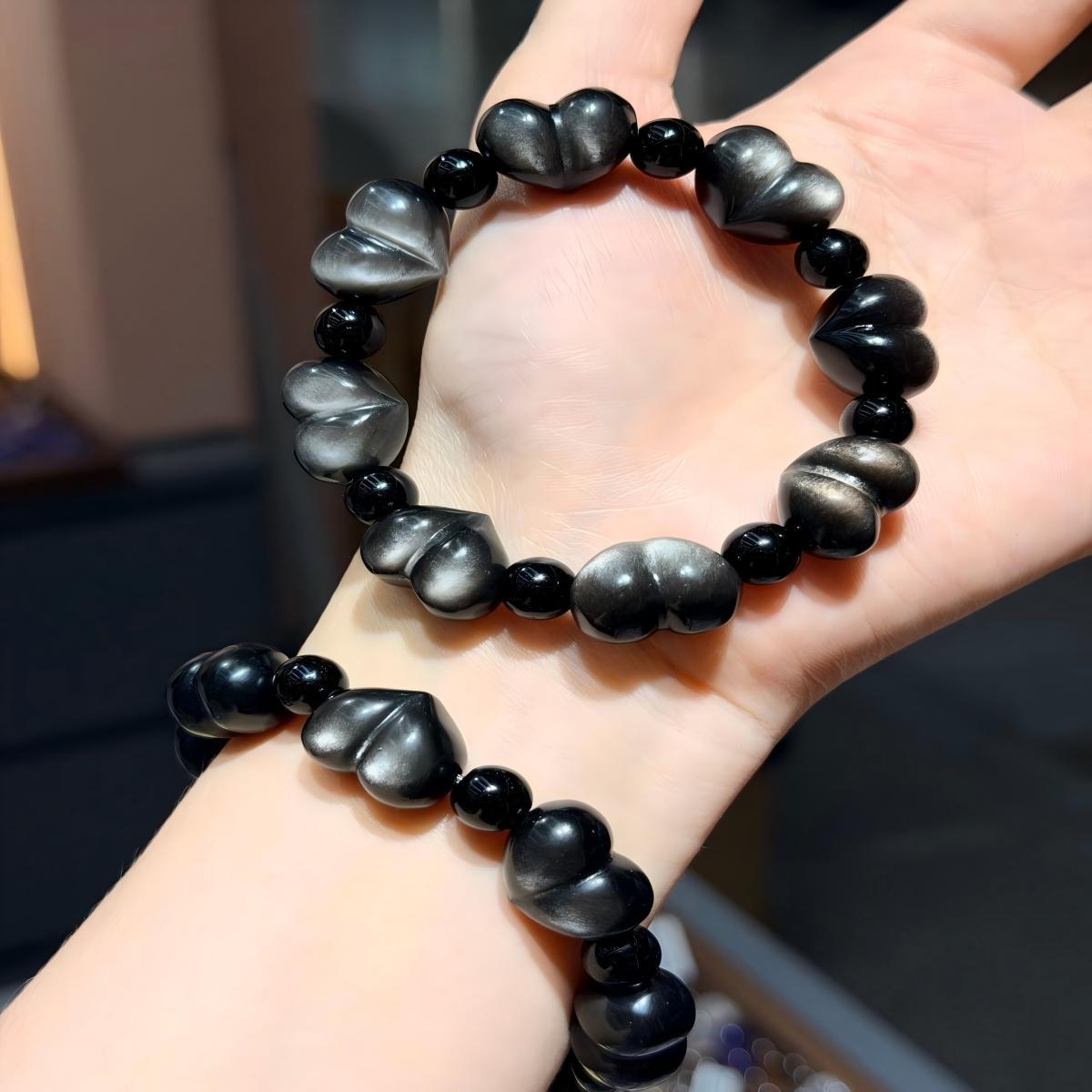 Heart Shape Natural Stone Bracelet For Women Featuring Polished Craftsmanship In Silver