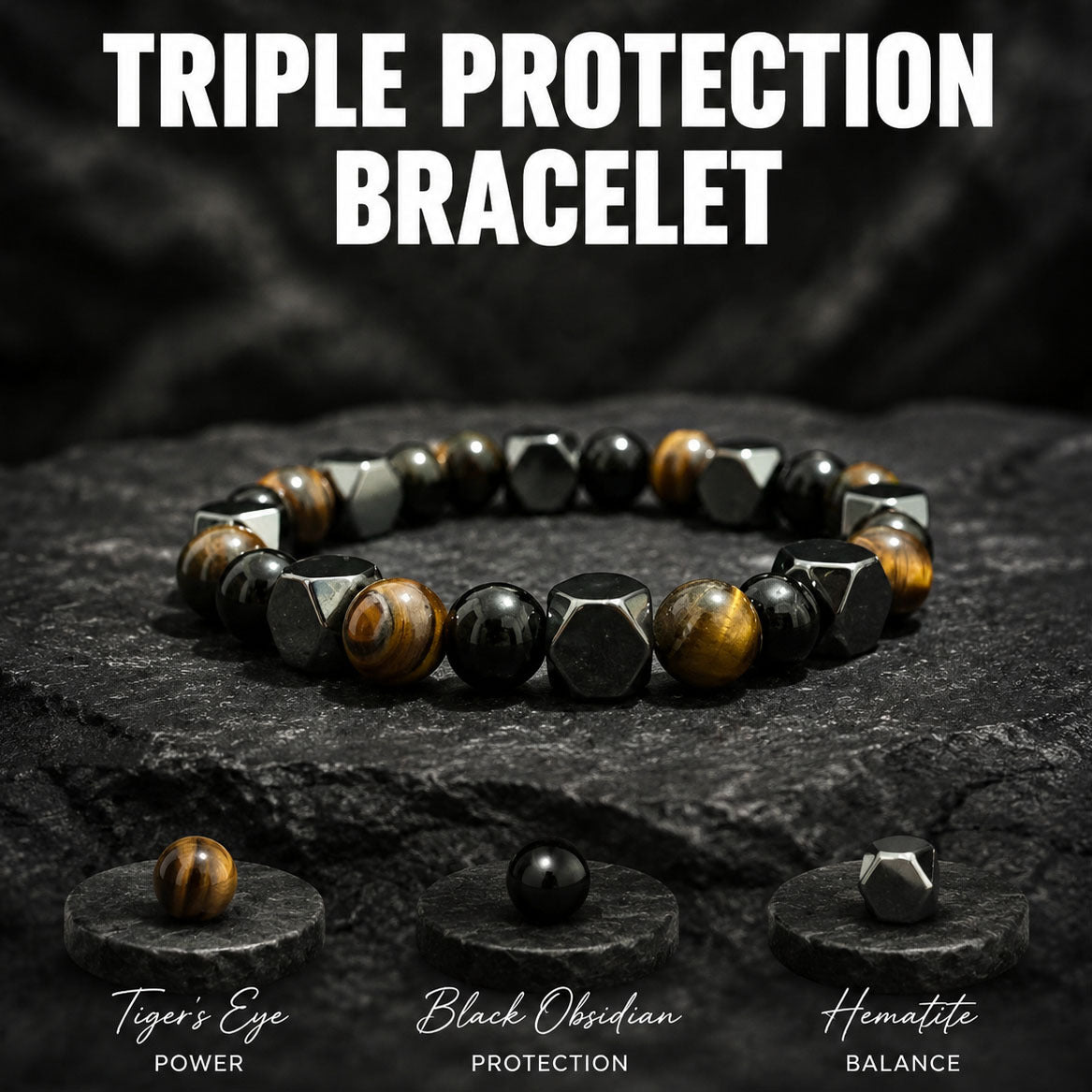 Unisex Natural Stone Beaded Bracelet With Magnet Inlay On Elastic String Chain