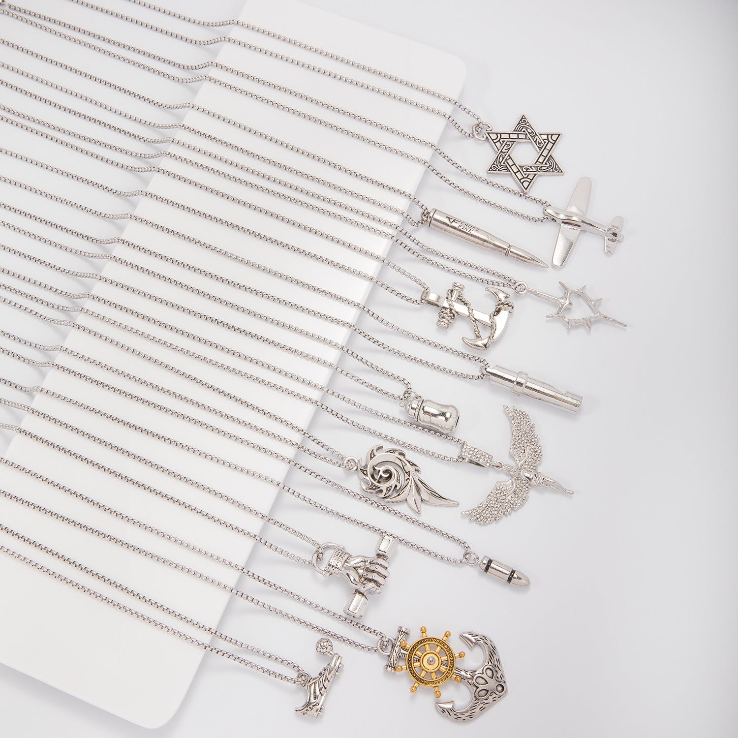 Multicolor Airplane Necklace Unisex With Alloy Pendant, Rhinestones Inlay, 304 Stainless Steel Box Chain Hip-Hop Style