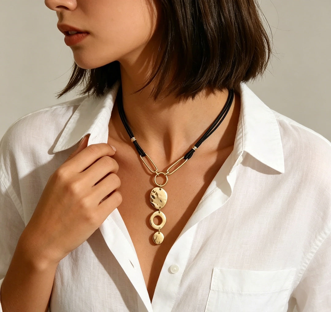 Handmade Geometric Gold Necklace With Alloy Pendant And Twisted Rope Chain, Unisex Jewelry
