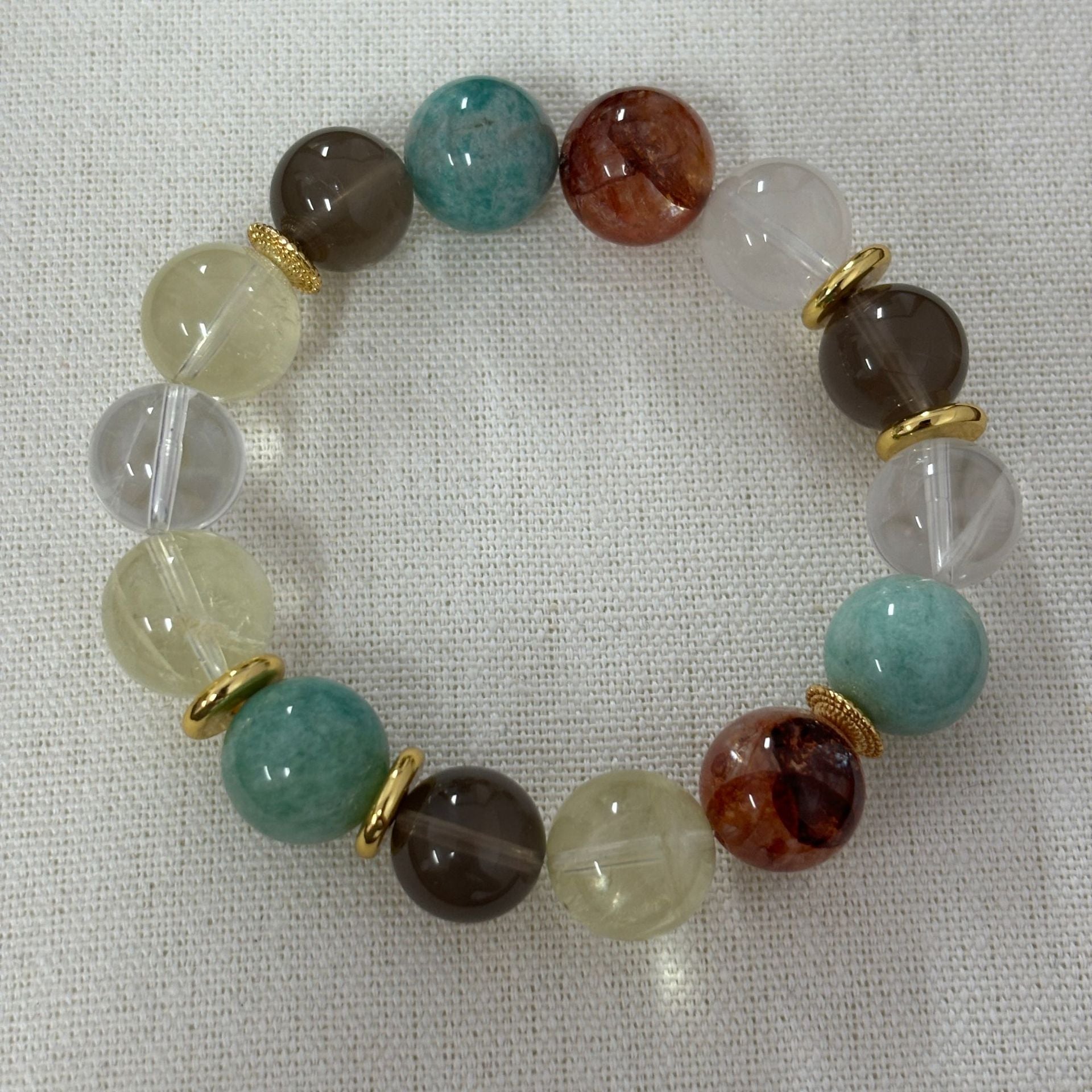 Handmade Unisex Crystal Flower Bracelet With Amazonite Inlay In Multicolor