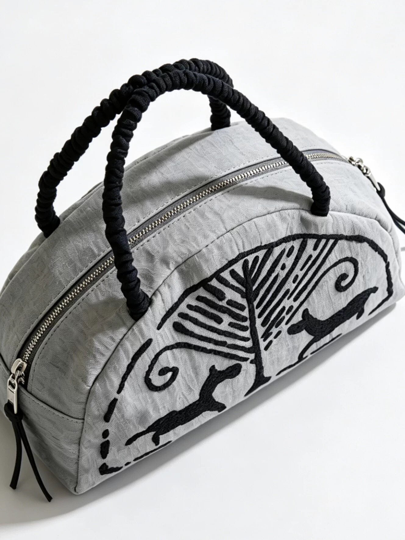 Embroidery Shell Dome Bag With Top Handle, Printing Pattern, Perfect For Summer