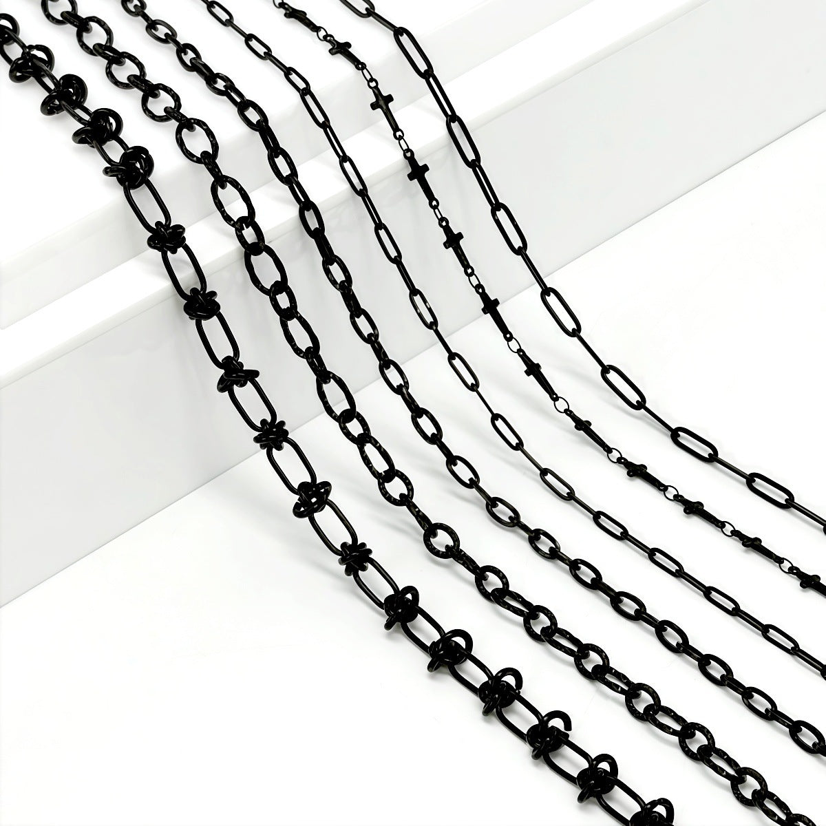 Electroplated Dyed Black Cross Chain In 304 Stainless Steel Featuring Cable Chain Style, Handmade Accessory