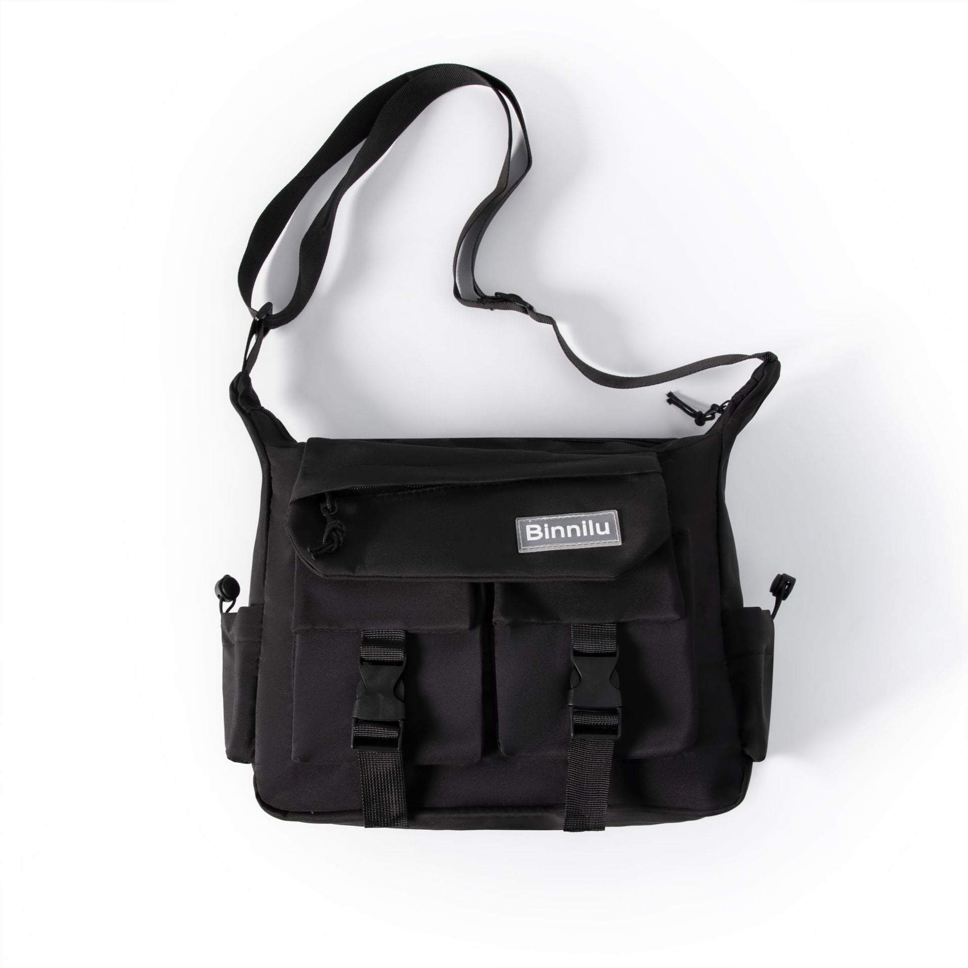 Men's Cylindrical Oxford Cloth Messenger Bag With Sewing Thread Pattern And Single Shoulder Strap