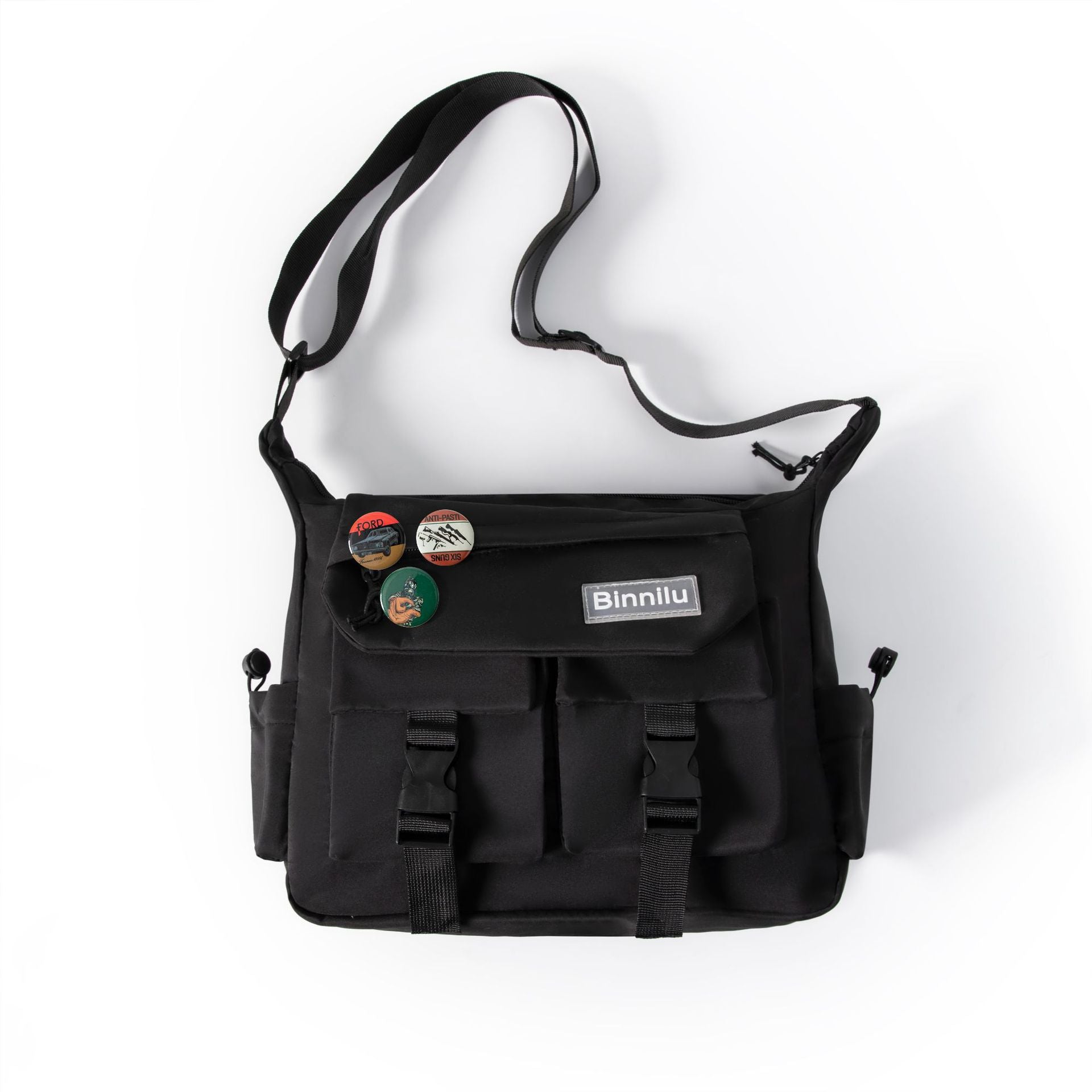 Men's Cylindrical Oxford Cloth Messenger Bag With Sewing Thread Pattern And Single Shoulder Strap