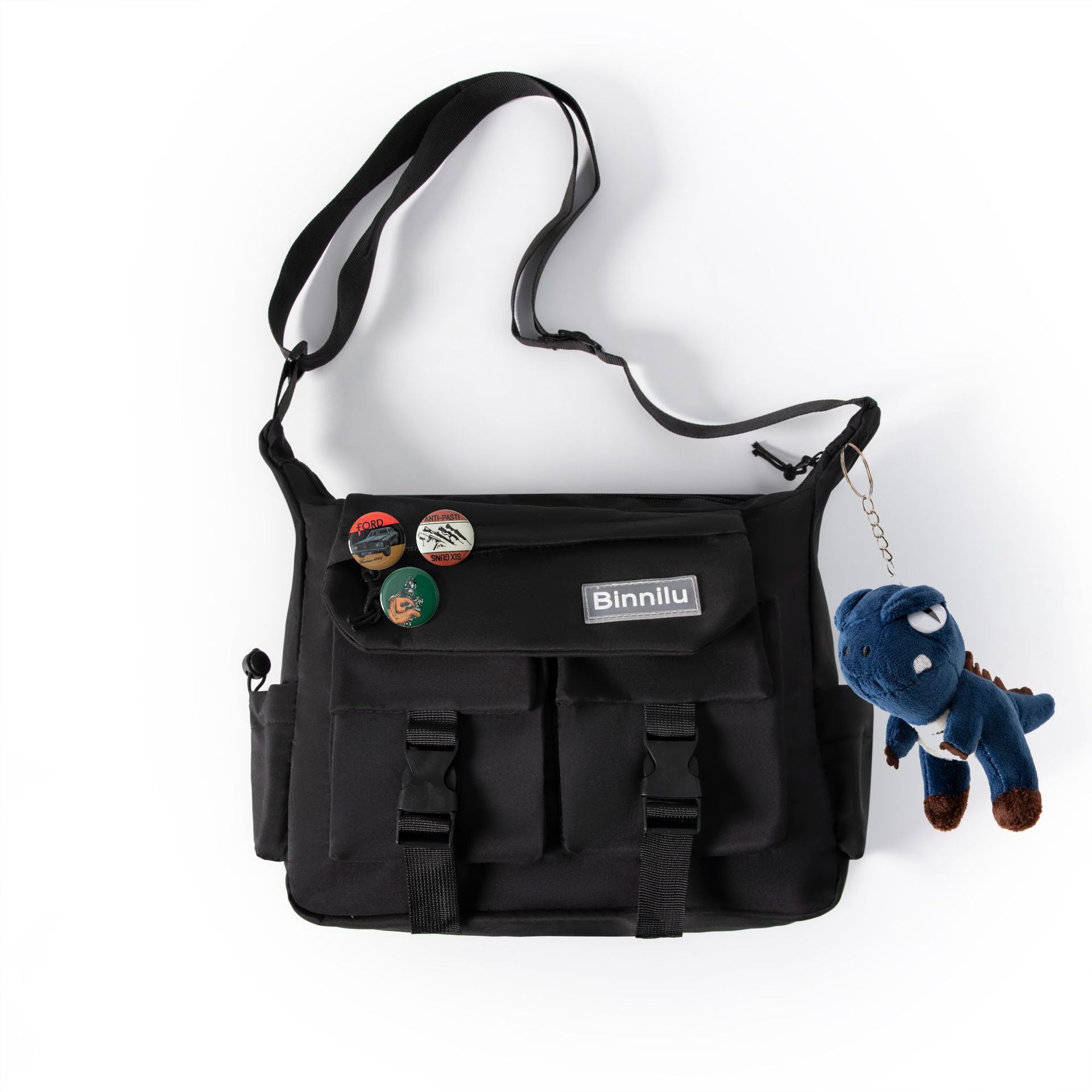 Men's Cylindrical Oxford Cloth Messenger Bag With Sewing Thread Pattern And Single Shoulder Strap