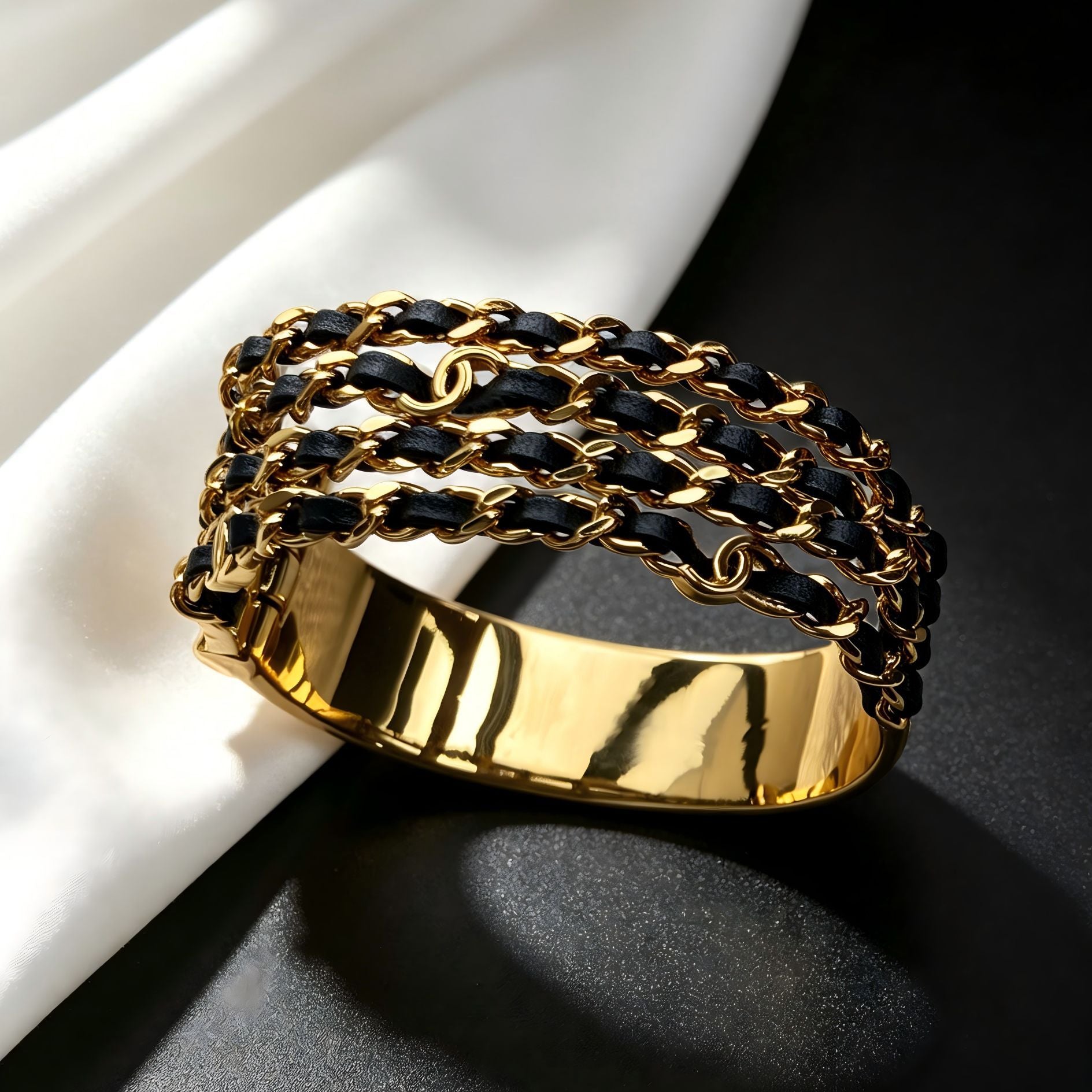 Genuine Leather Bangle With Electroplated Finish Featuring Letter Pattern