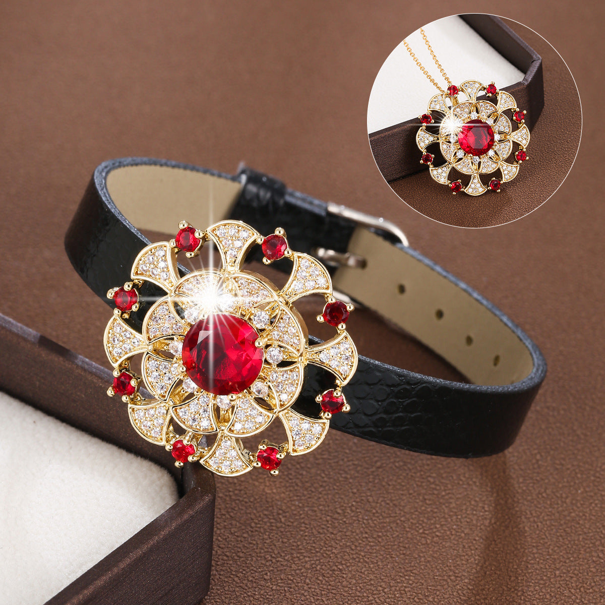 Elegant Flowers Wristband For Women In Electroplated Copper With Zircon Inlay