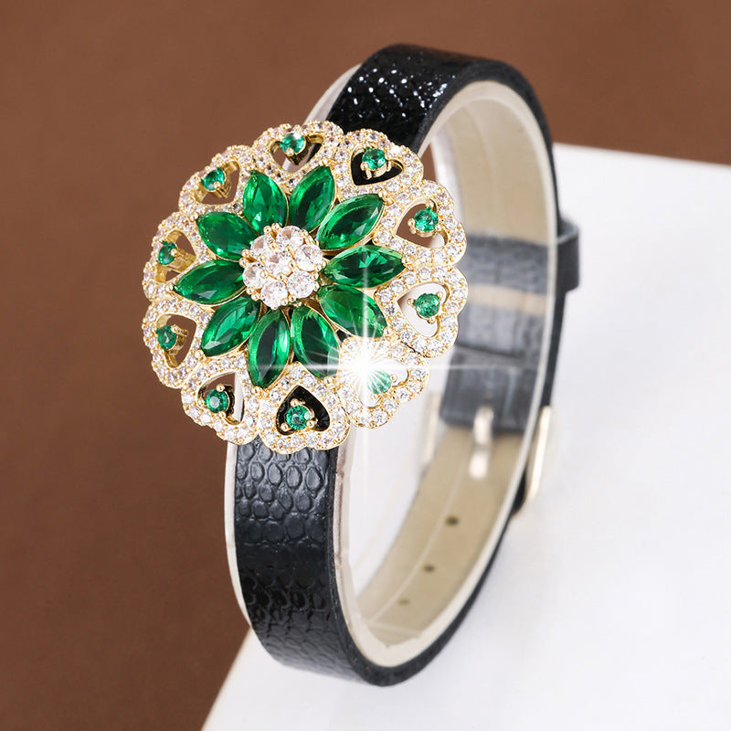 Elaborate Flowers Bracelet For Women In Electroplated Copper With Zircon Inlay