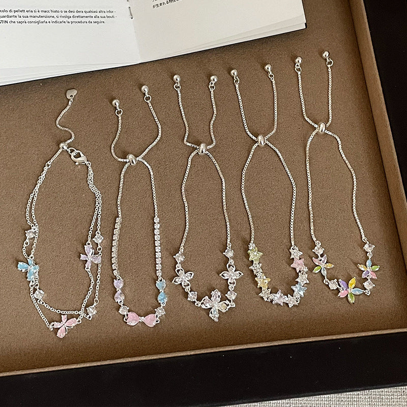 Butterfly Drawstring Bracelet For Women With Rope Chain And Rhinestone Pendant In Sweet Style