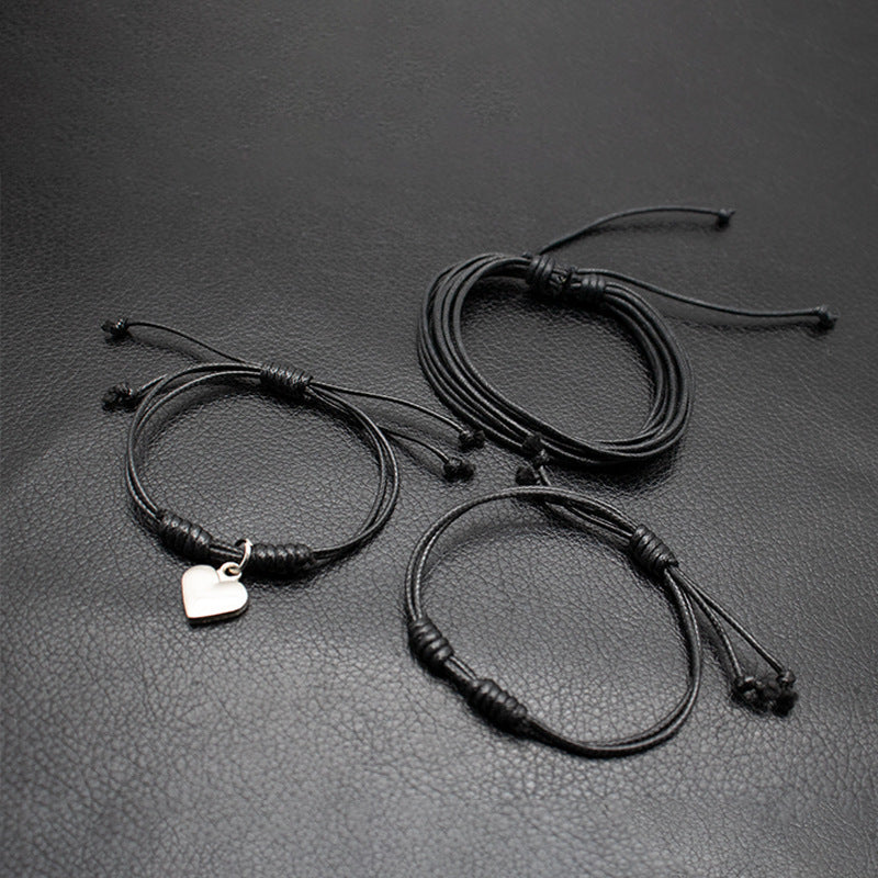 Heart Shape Braid Rope Bracelet In Dyed Black, Simple Style Unisex Woven Chain Accessory