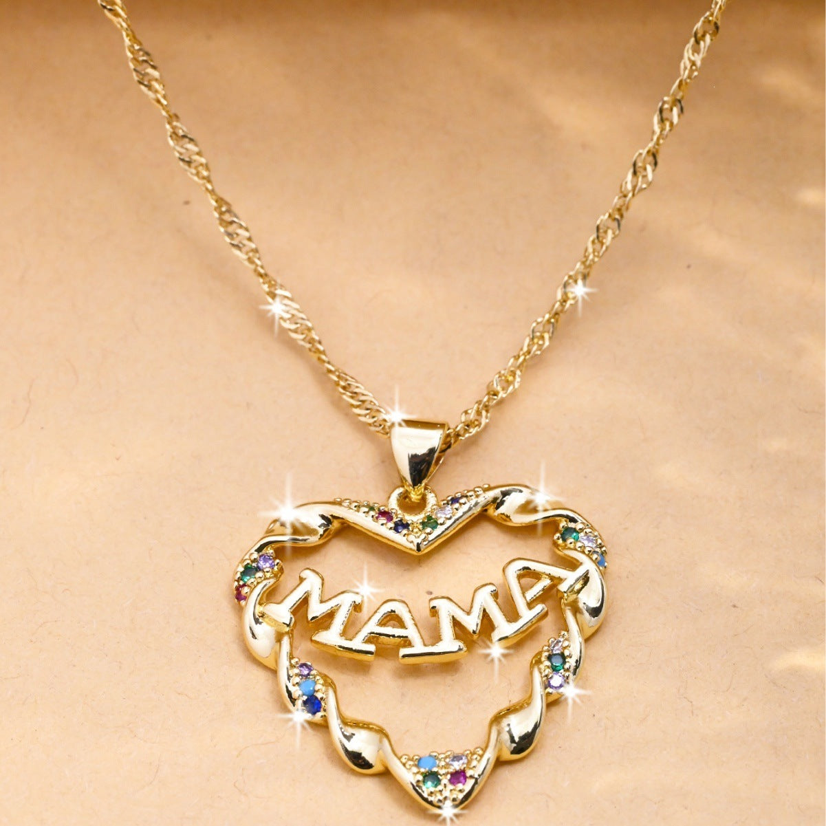 Heart Shape Gold Necklace For Women In Pastoral Style, Copper Material With Electroplated Finish And Zircon Inlay