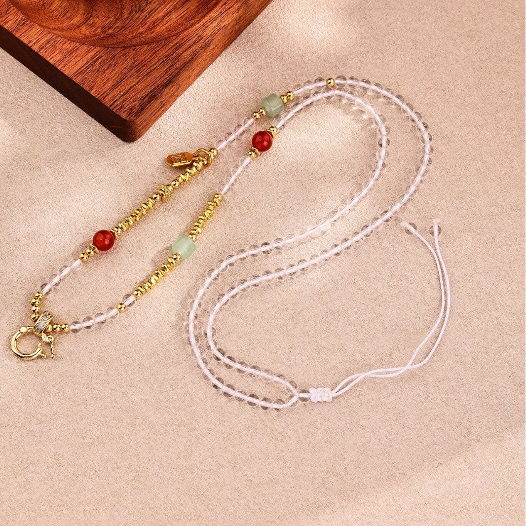 Handmade Ethnic Style Crystal Choker Necklace With White Crystal Inlay And Box Clasp Closure