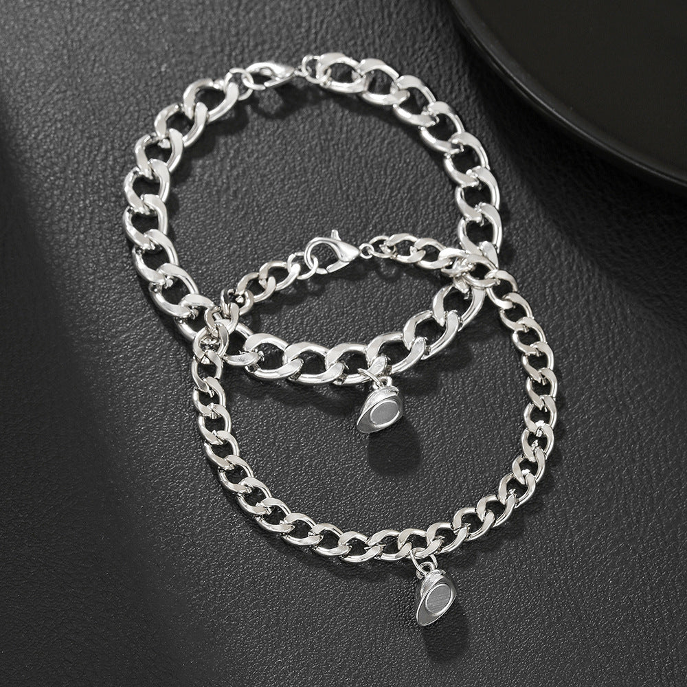 Couple Heart Shape Braid Rope Bracelets With Magnetic Clasp Closure, 1 Pair