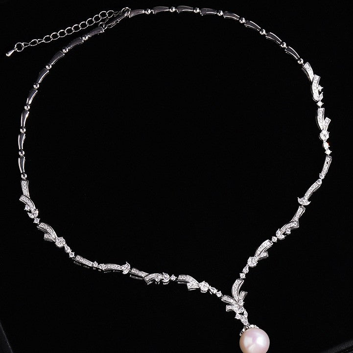 Freshwater Pearl Y-Necklace Lariat Necklace For Women With Electroplated Silver Plated Beaded Chain