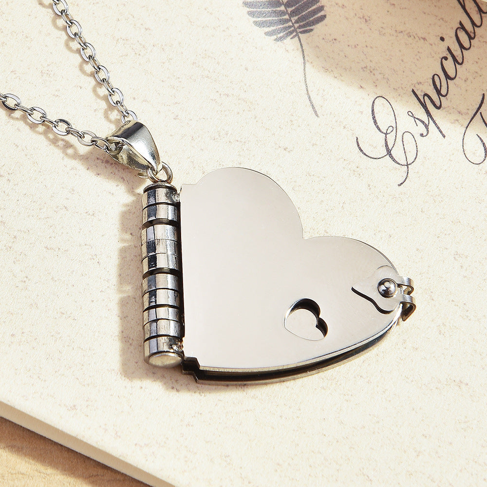 Heart Shape Pendant Necklace In Silver Featuring Titanium Steel Pendant Material With Cable Chain For Unisex