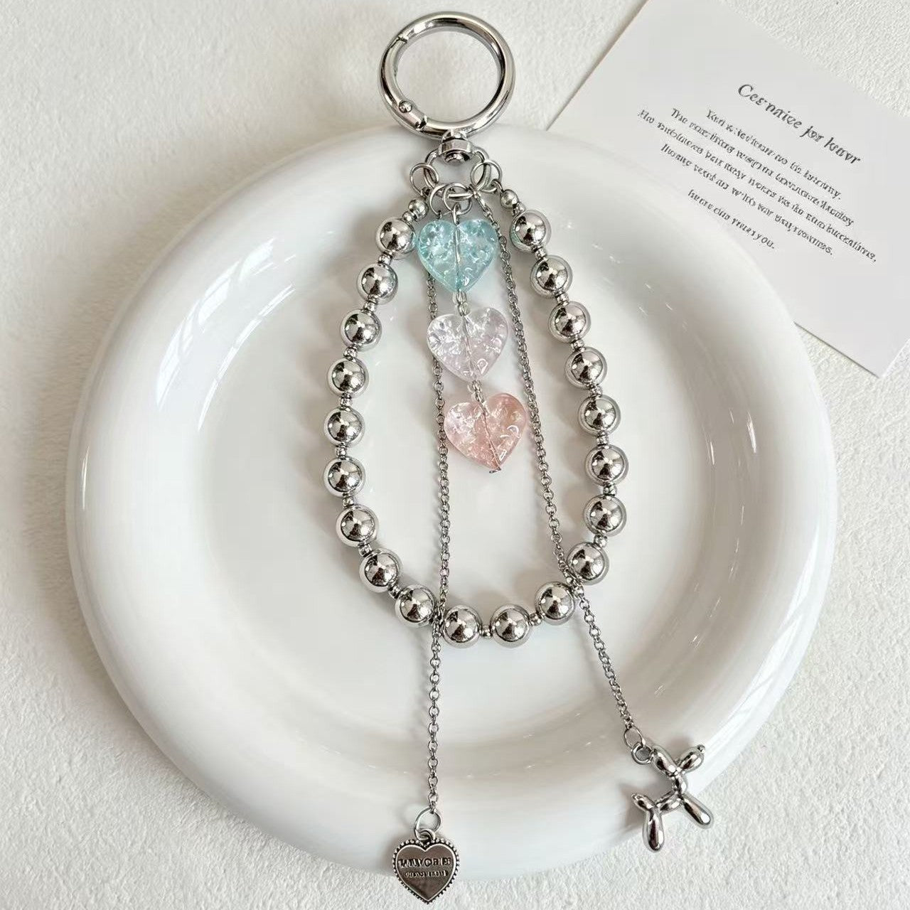 Heart Shape Key Chain With Beading Craft In Metal Material Featuring Original Design