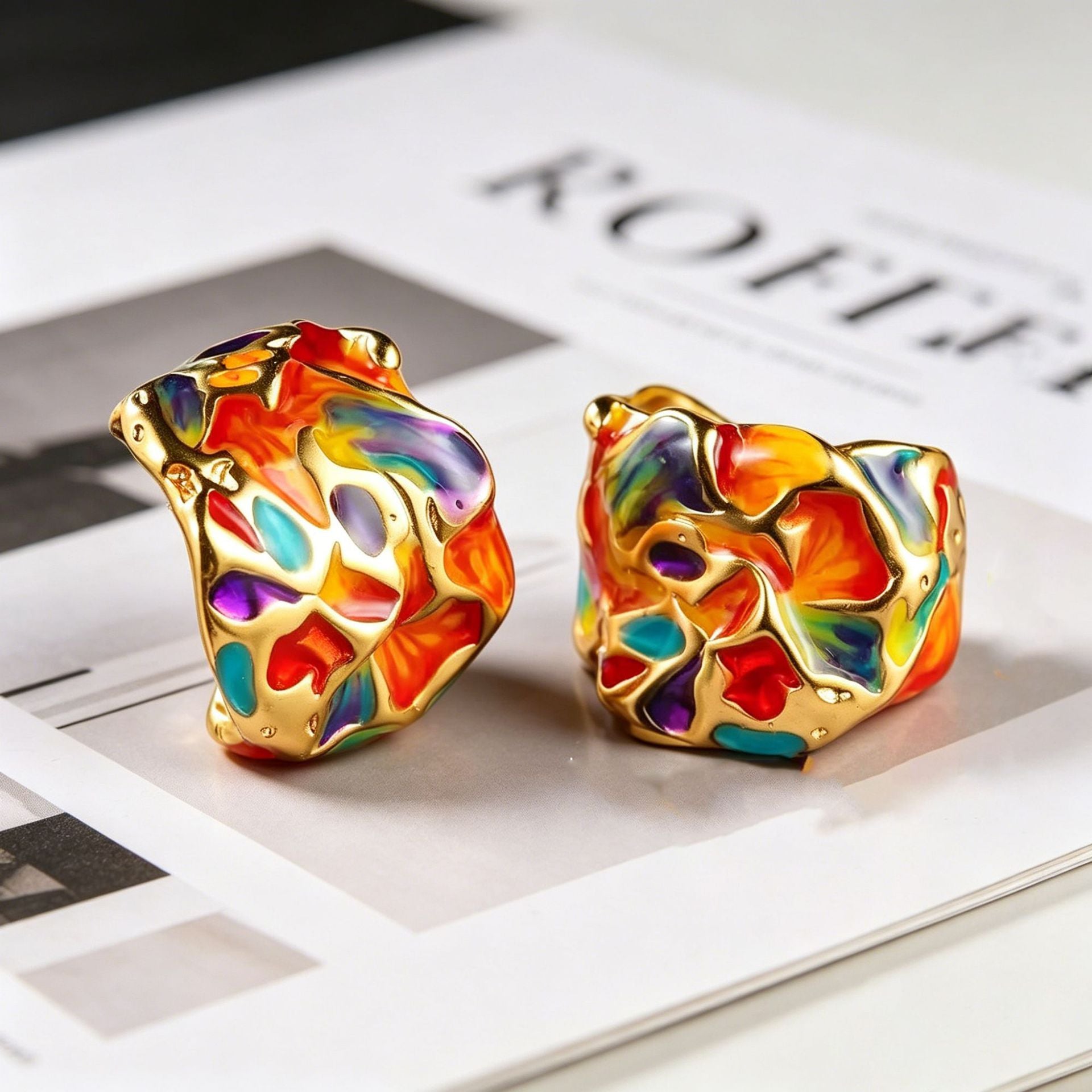 Exaggerated Irregular Enamel Earrings For Women With Copper Studs