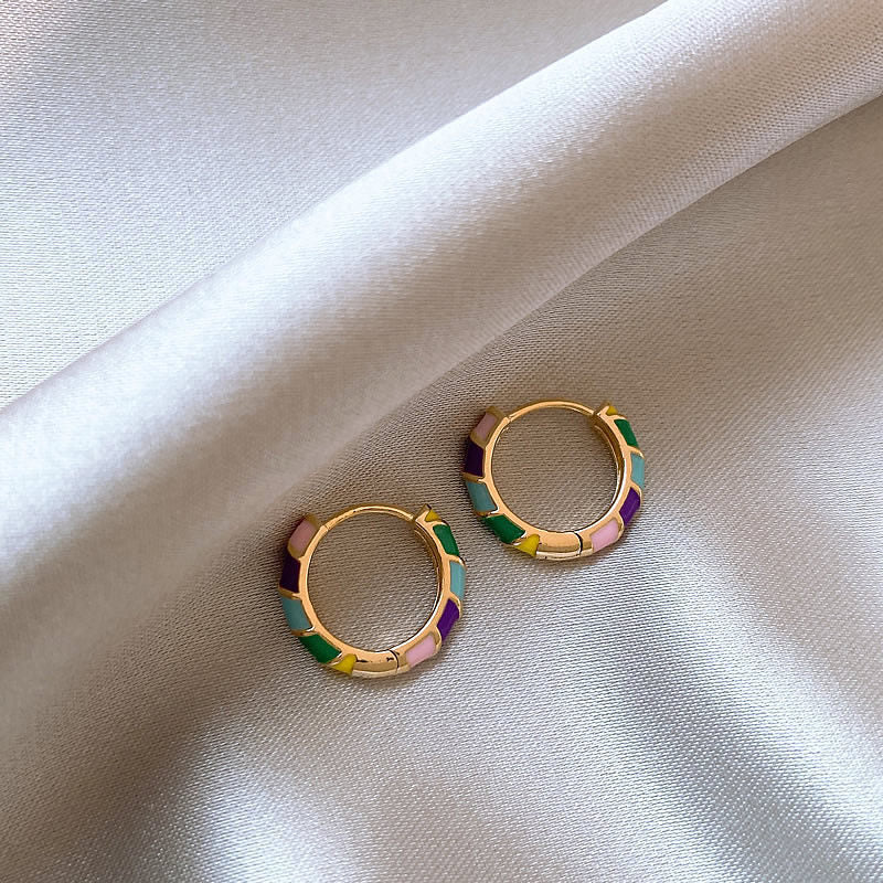 Circle Enamel Earrings For Women Made Of Copper With Real Gold Plated Finish In Colourful Design