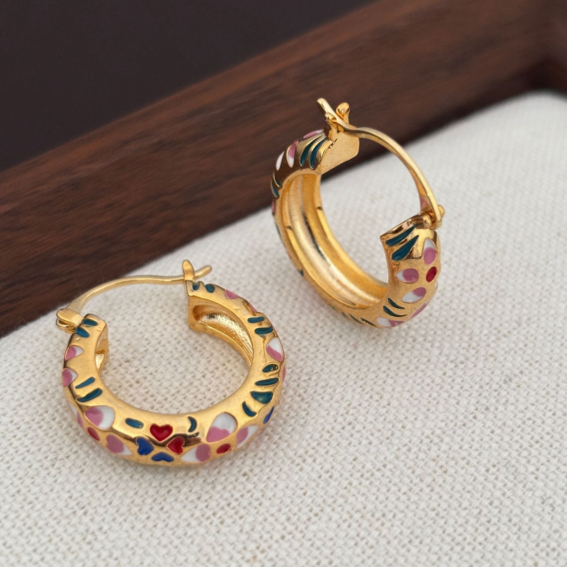 Heart Shape Enamel Earrings For Women In Brass Featuring 18K Real Gold Plated Finish