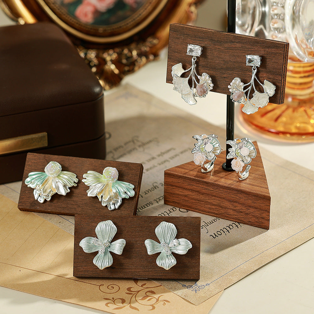 Flowers Enamel Stud Earrings For Women With 925 Sterling Silver Posts, Copper Base, And Zircon Inlay, Electroplated Gold Plating