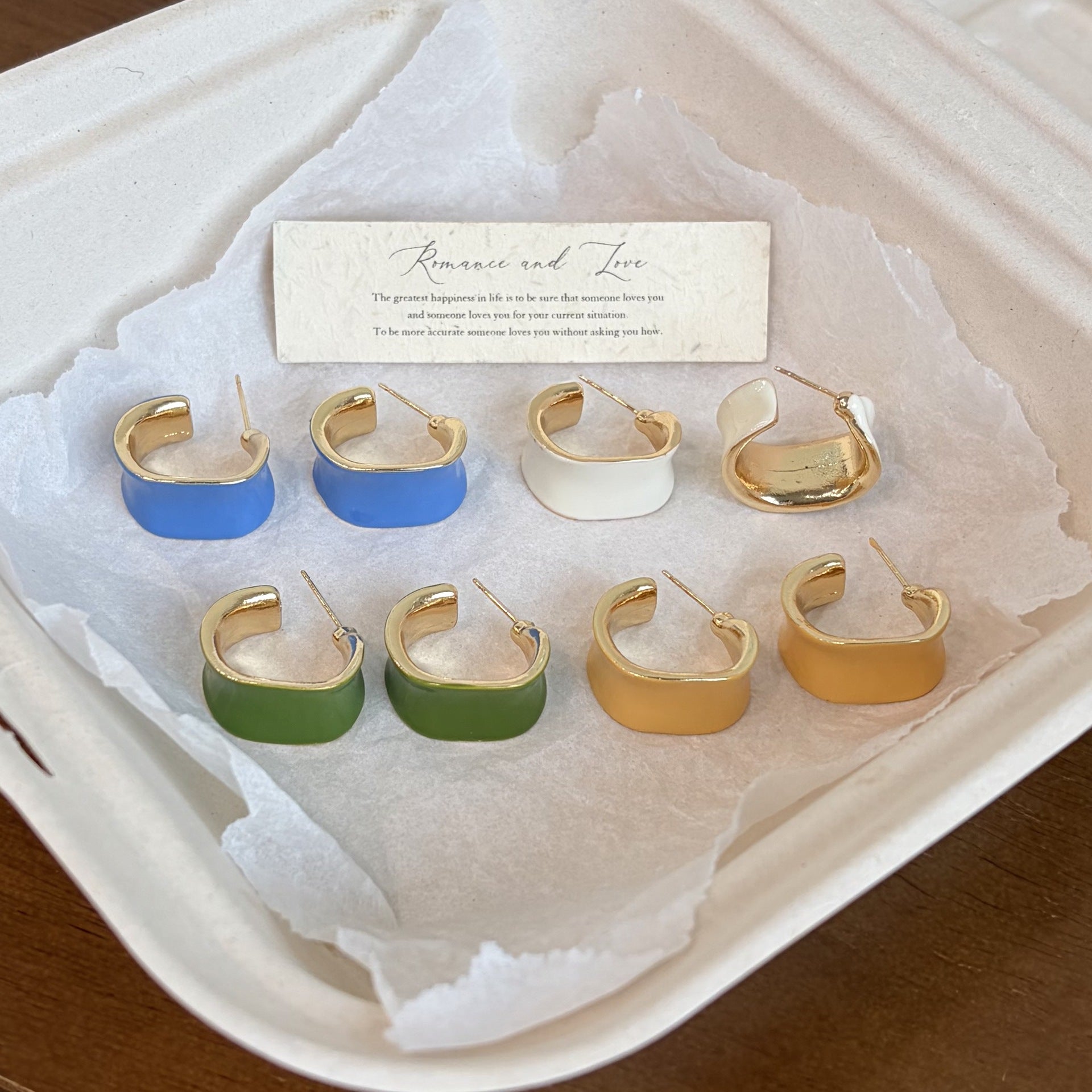 C Shape Stud Earrings For Women Featuring Enamel Craft In Multicolor With Copper Alloy Material